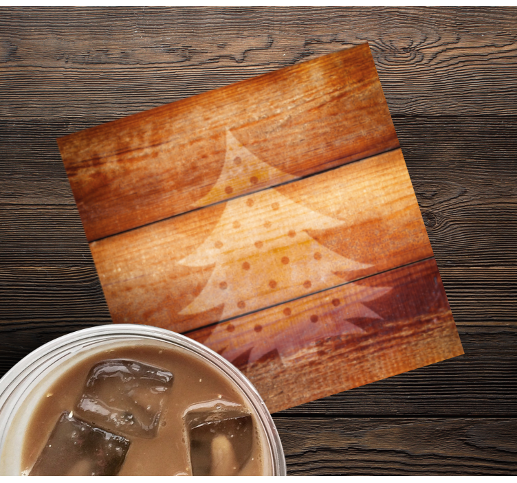 Xmas tree on wooden texture christmas coaster - TenStickers