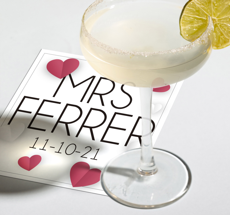 Custom wedding coaster with hearts - TenStickers