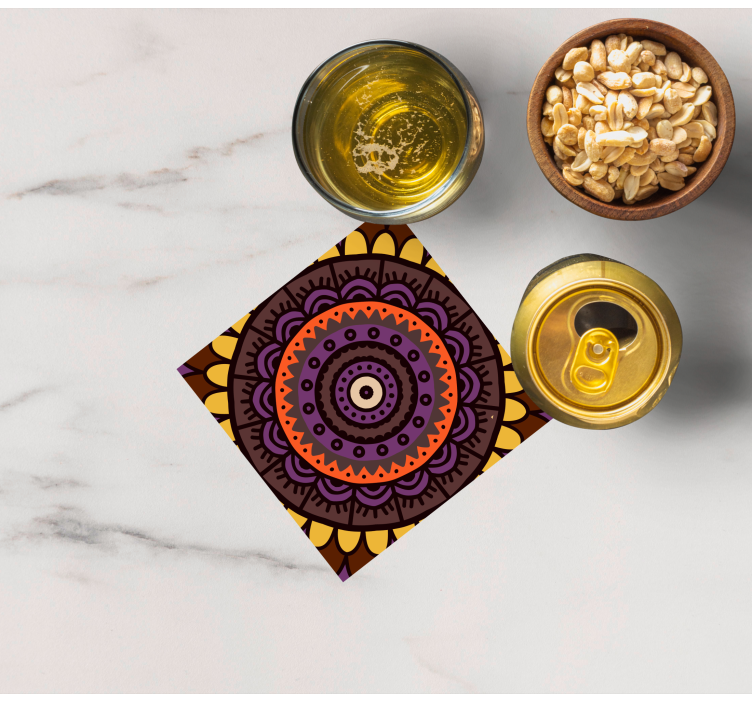 Effect ethnical brown mandala tile coasters - TenStickers