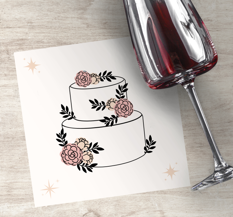Flowered cake wedding coaster - TenStickers