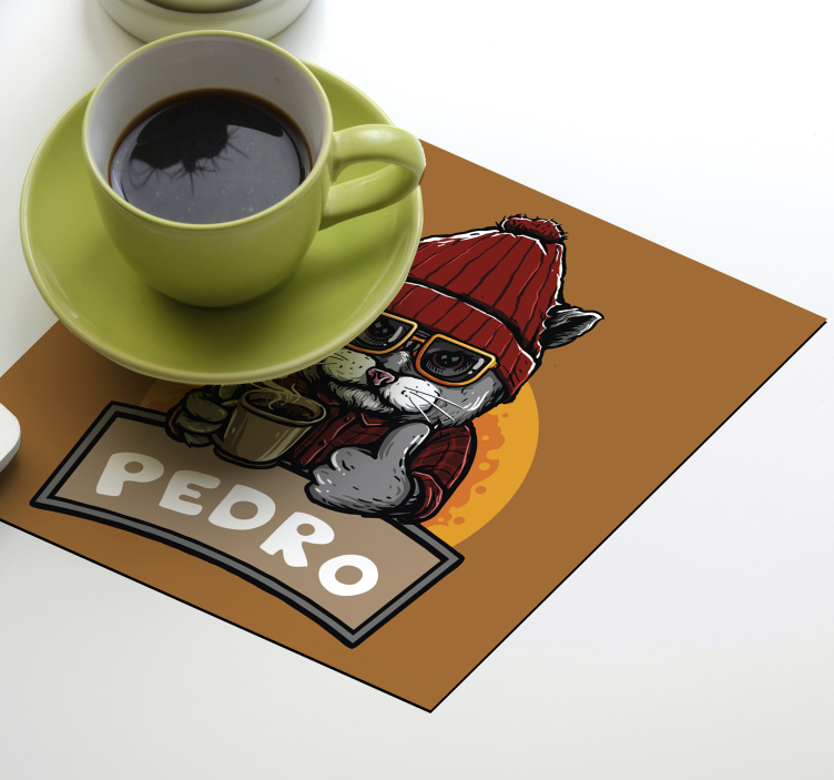 Retro cat with name personalised coasters - TenStickers