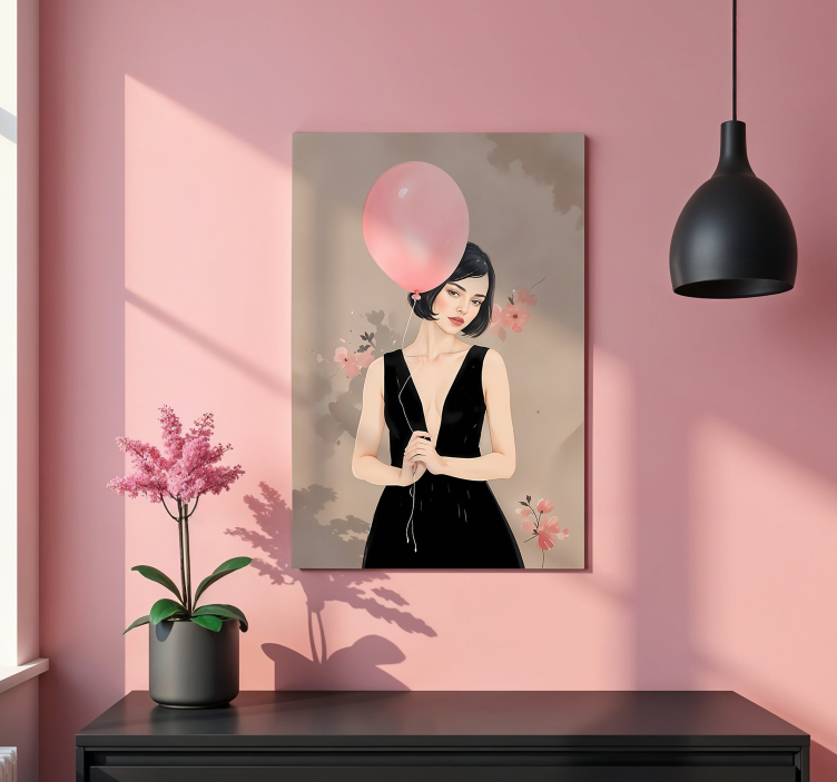 Woman with baloon artistic drawing poster - TenStickers