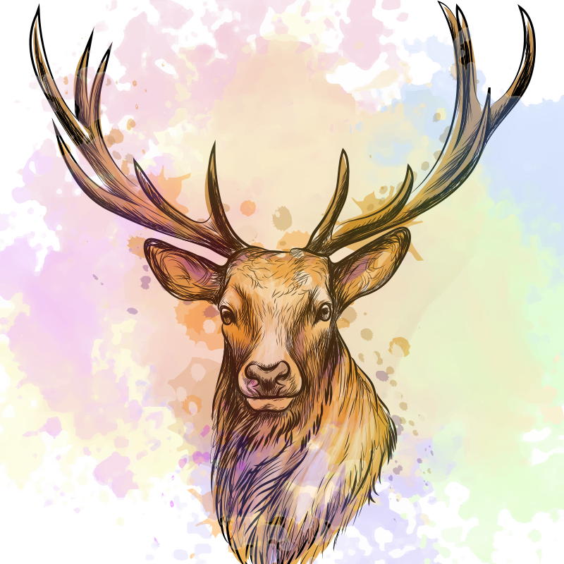 Living room poster paint splash stag artwork - TenStickers