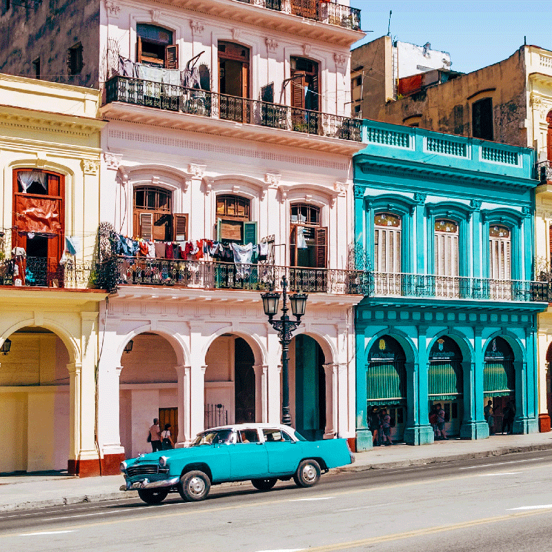 Living room poster blue and pink street car design - TenStickers