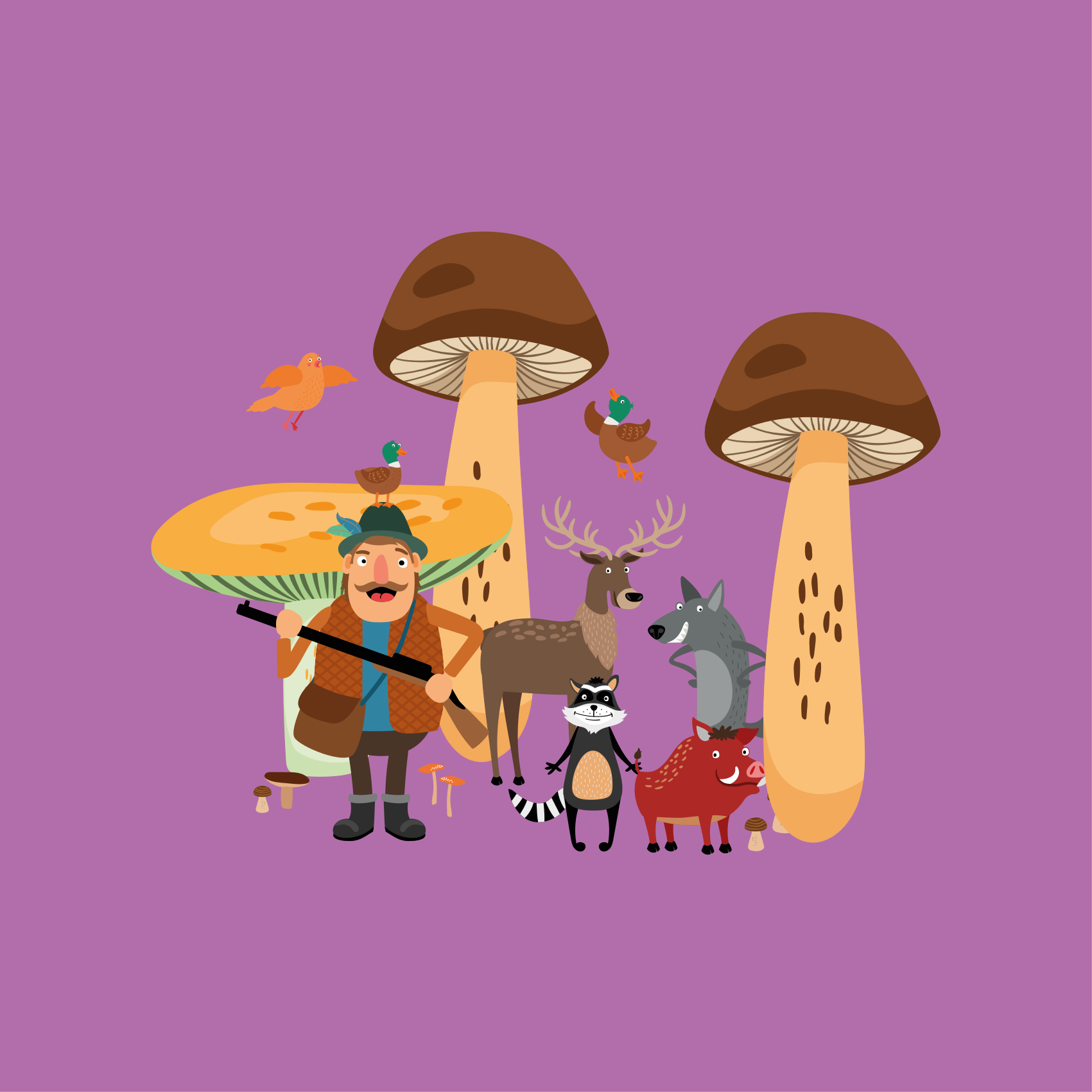 Nursery poster birds in mushroom forest - TenStickers