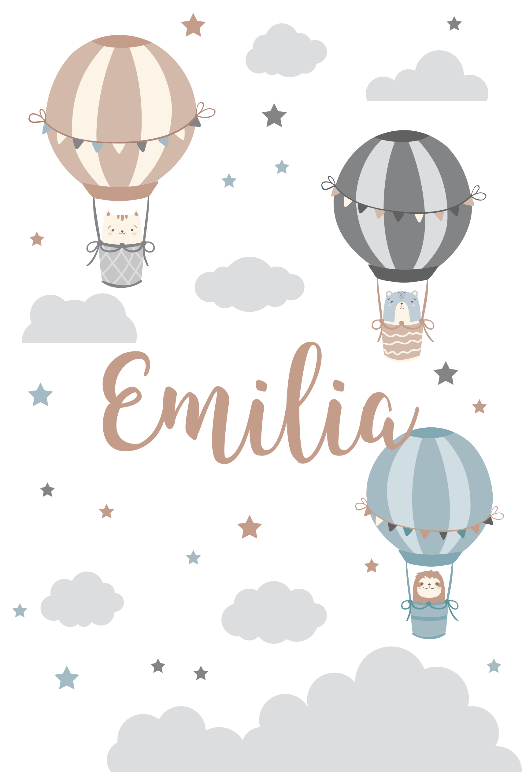 Nursery poster with pastel balloons and clouds - TenStickers