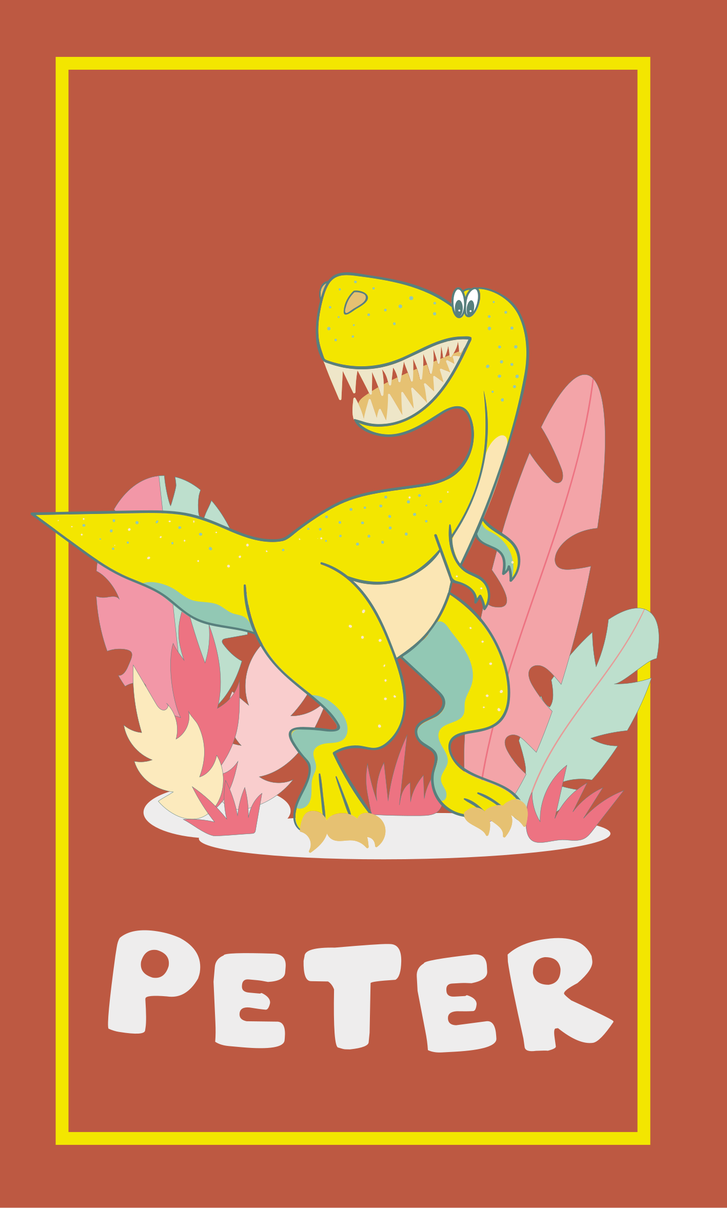 Nursery poster of a yellow dino with plants - TenStickers