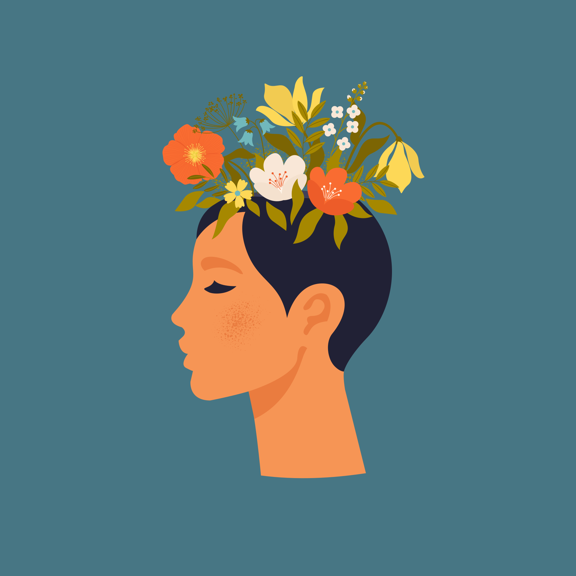 Flower poster abstract woman on blue background - TenStickers