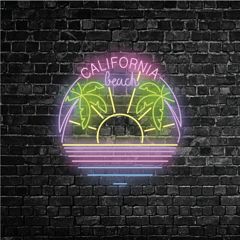 California beach neon text city poster - TenStickers