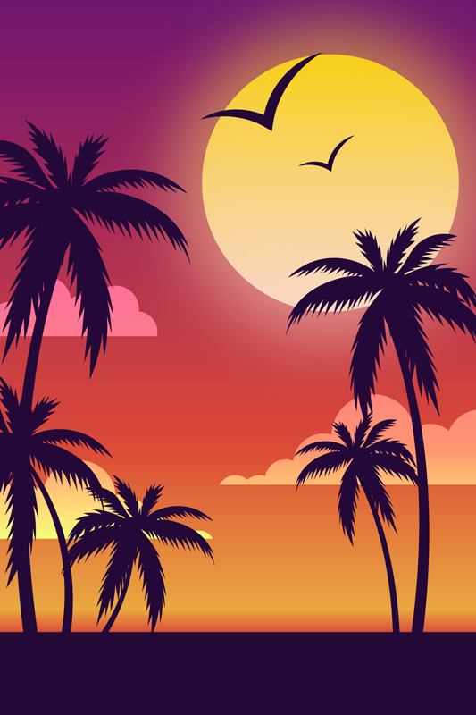 Landscape poster 70's sunset vertical art print - TenStickers