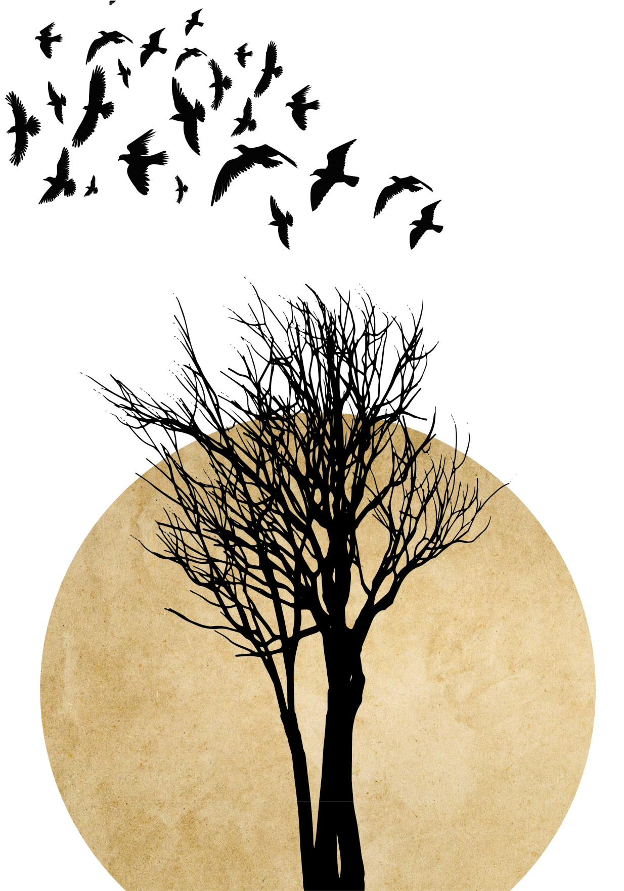tree silhouette with birds tree poster - TenStickers