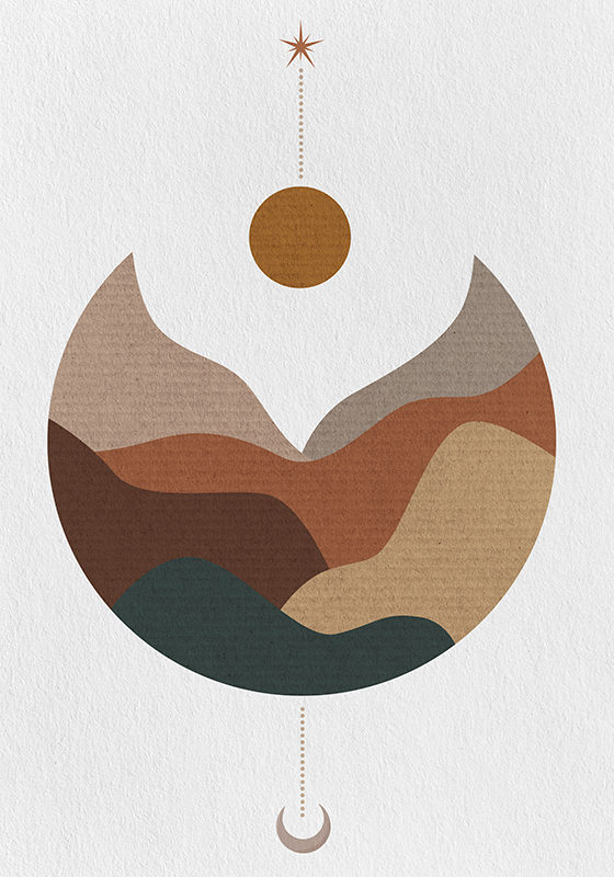 minimalist sunset and mountains art poster - TenStickers