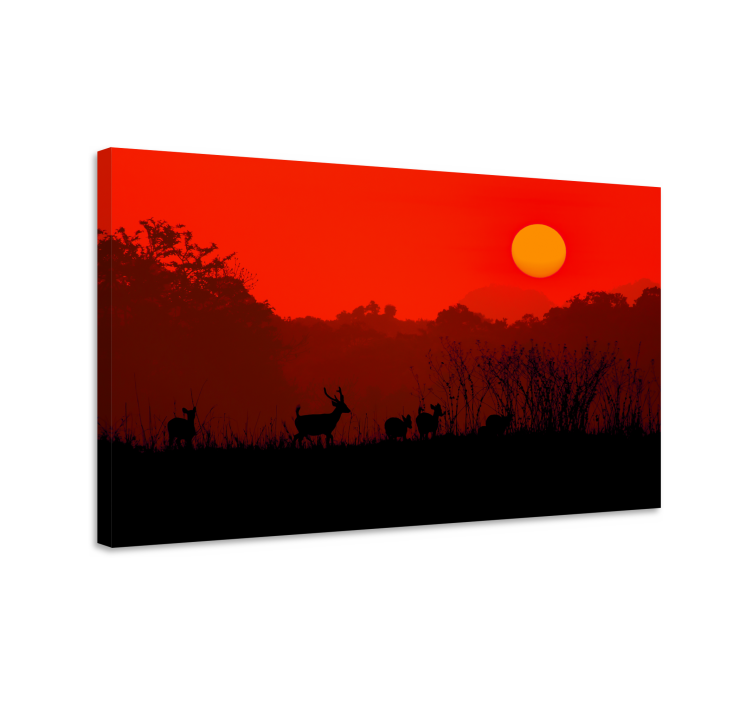 Stag canvas silhouetted stag sunset artwork - TenStickers