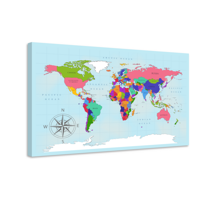 Blue world map canvas art - TenStickers