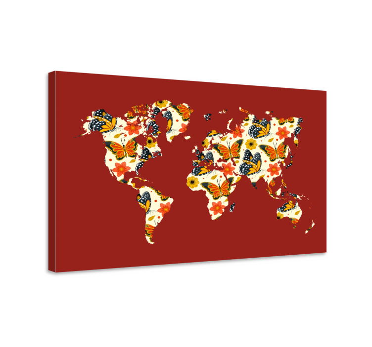 World map wall art colorful floral design - TenStickers