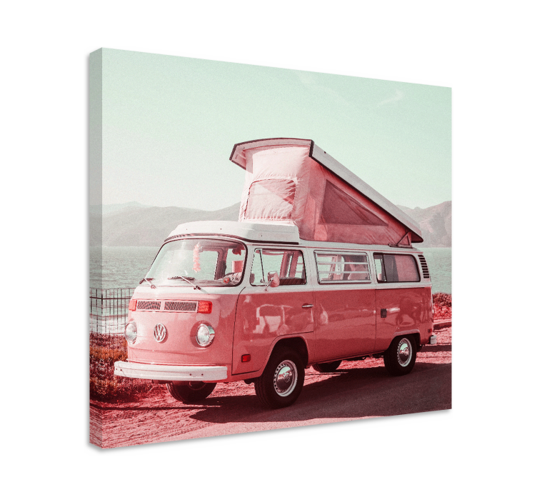 Pink vintage van retro canvas art - TenStickers
