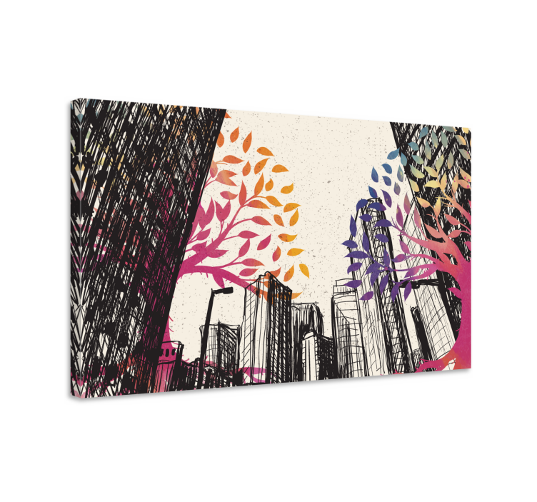 Multi season trees skyscrapers 3D canvas prints - TenStickers