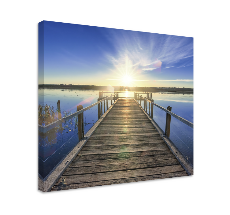 Sunlit lake pier landscape canvas - TenStickers