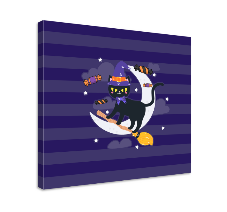 Cat wall art black cat witch - TenStickers