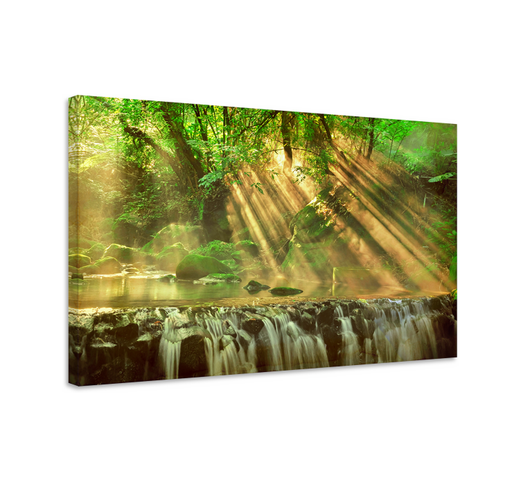Sunlit forest stream landscape canvas - TenStickers