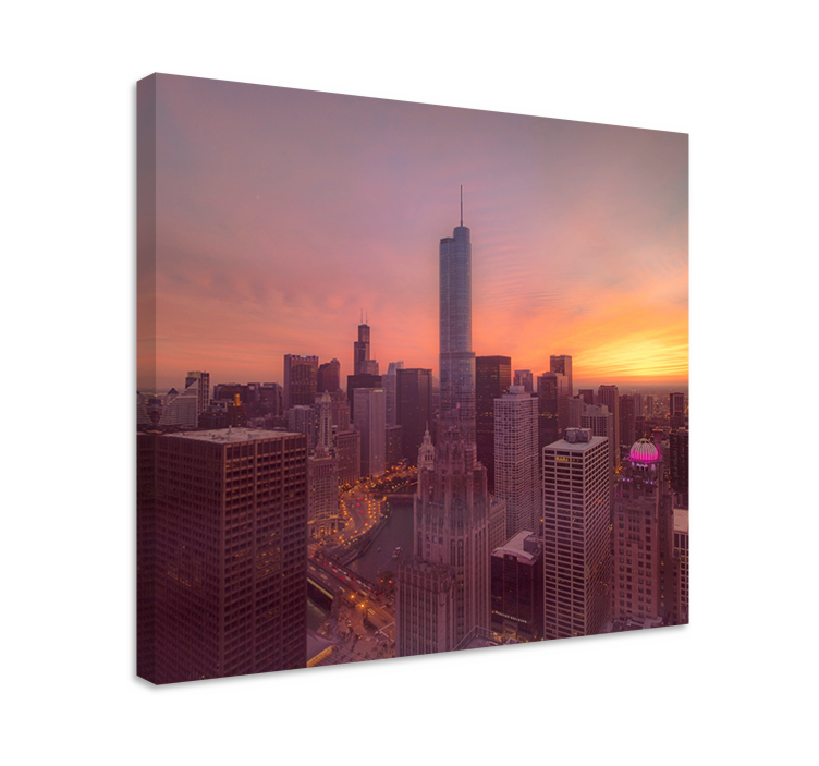 Chicago skyline sunset cityscape wall art - TenStickers