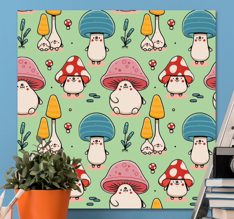 Animal canvas wall art cute mushroom creatures - TenStickers