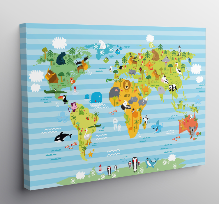 Animals world map canvas art - TenStickers