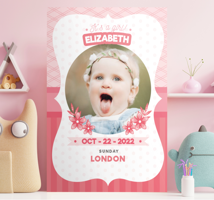 Birth information with photo custom canvas - TenStickers