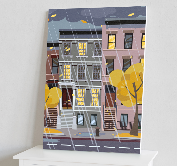 Cityscape wall art urban rainy scene - TenStickers