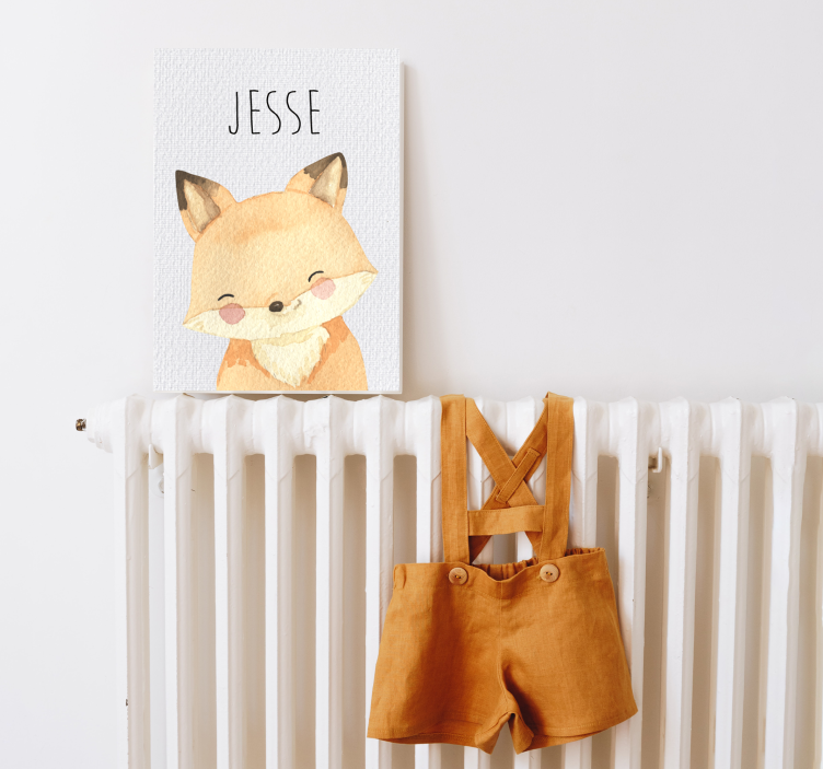 Smiling baby fox with name childrens wall art canvas - TenStickers