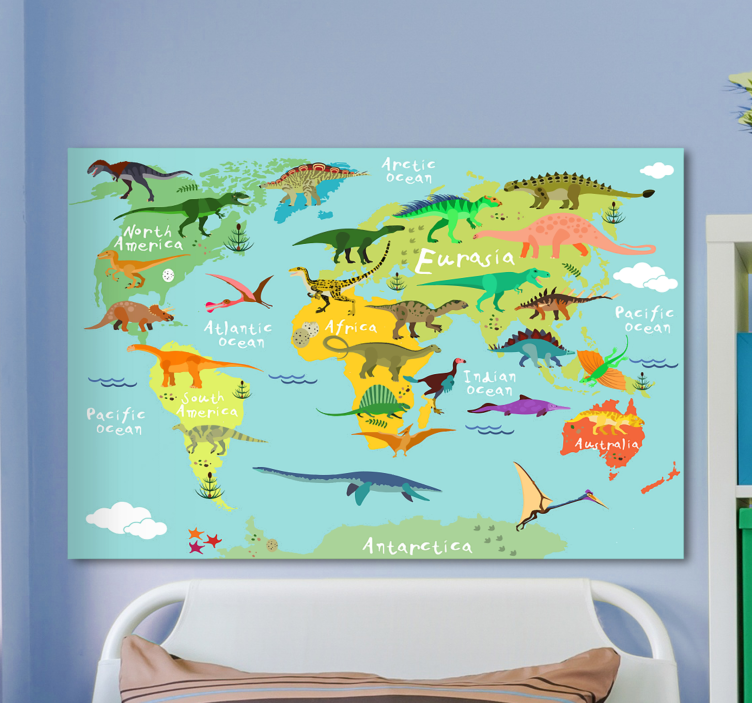 Dinosaur canvas wall art dinosaur globe chart - TenStickers
