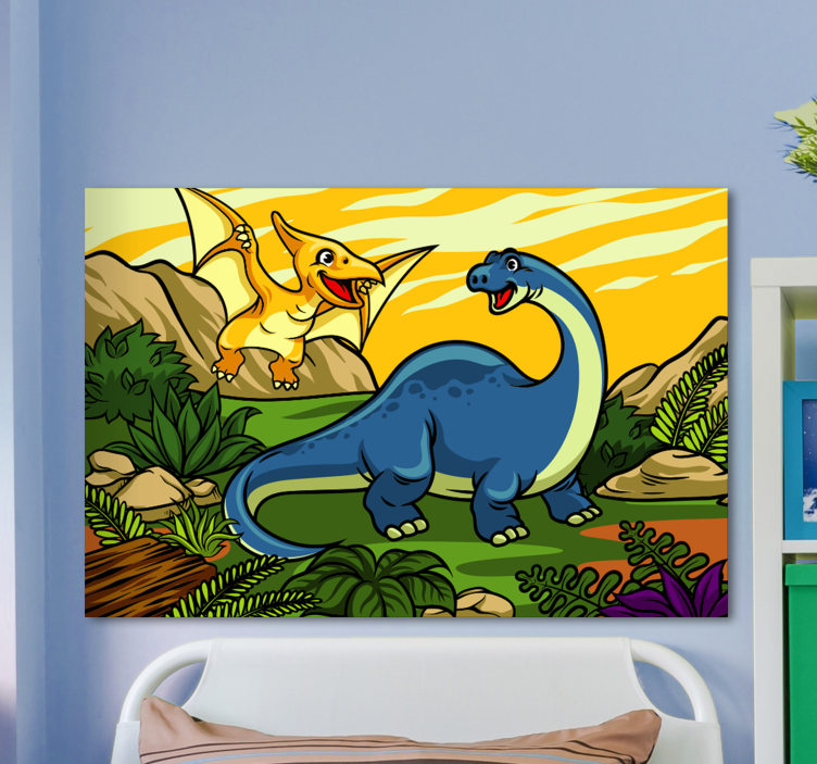 Dinosaur canvas wall art happy dinosaurs playing - TenStickers