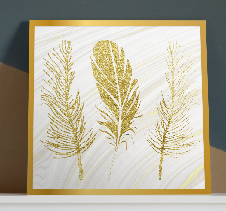 Feather canvas wall art golden feather trio - TenStickers