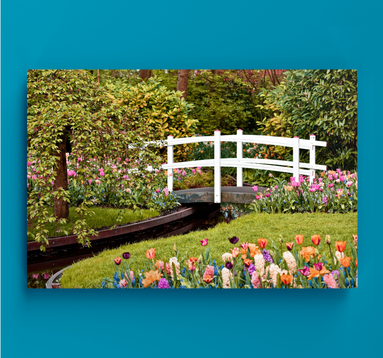 Flowers canvas garden bridge tranquility - TenStickers