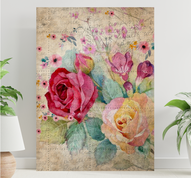 Flowers canvas romantic rose bouquet - TenStickers