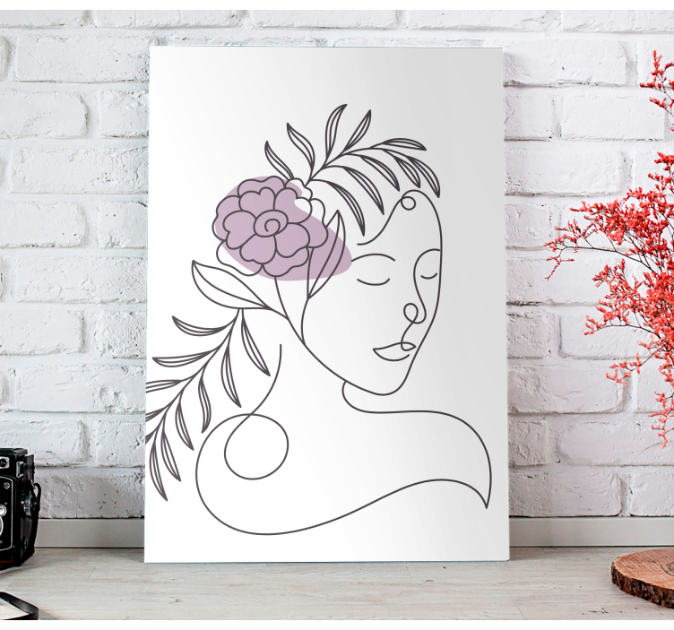 Flowers canvas with line drawing face - TenStickers