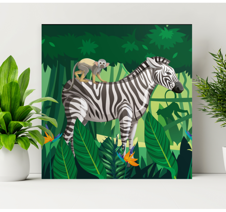 Giraffe Zebra and Monkey nursery canvas - TenStickers