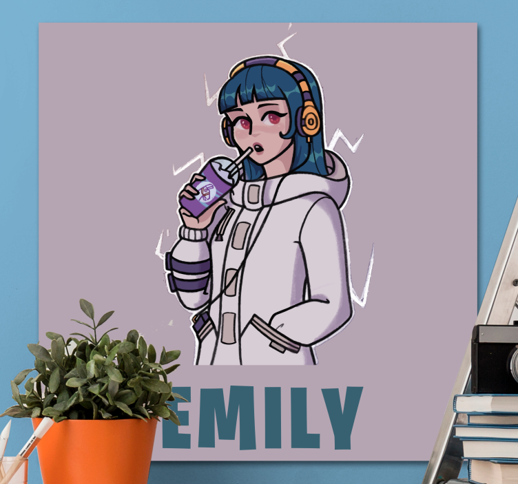 Girl With Headphones With Name people canvas - TenStickers
