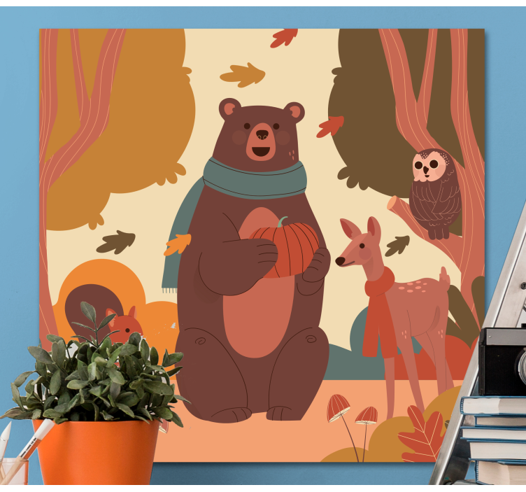 Happy animals in autumn forest nursery canvas - TenStickers