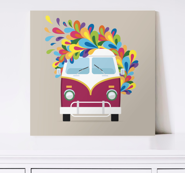 Hippie bus dripping colorful paint retro canvas - TenStickers