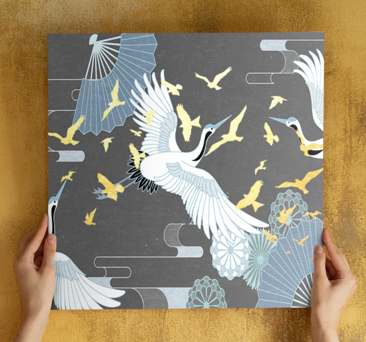 Oriental canvas wall art elegant crane flight - TenStickers