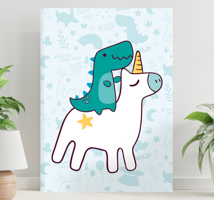 Unicorn pictures framed dinosaur riding unicorn - TenStickers