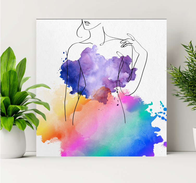 Watercolor woman dress modern canvas - TenStickers