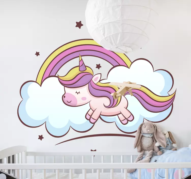 Kid's sticker playful unicorn scene - TenStickers