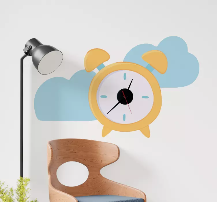 Alarm with blue clouds clock wall sticker - TenStickers