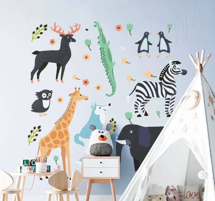 Animal wall sticker charming animal characters - TenStickers