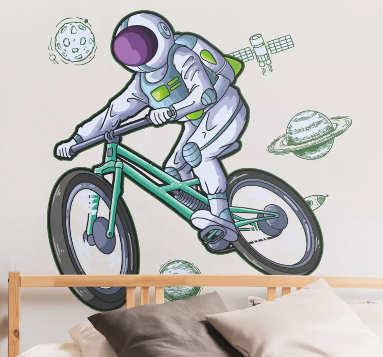 Space sticker astronaut bicycle journey - TenStickers