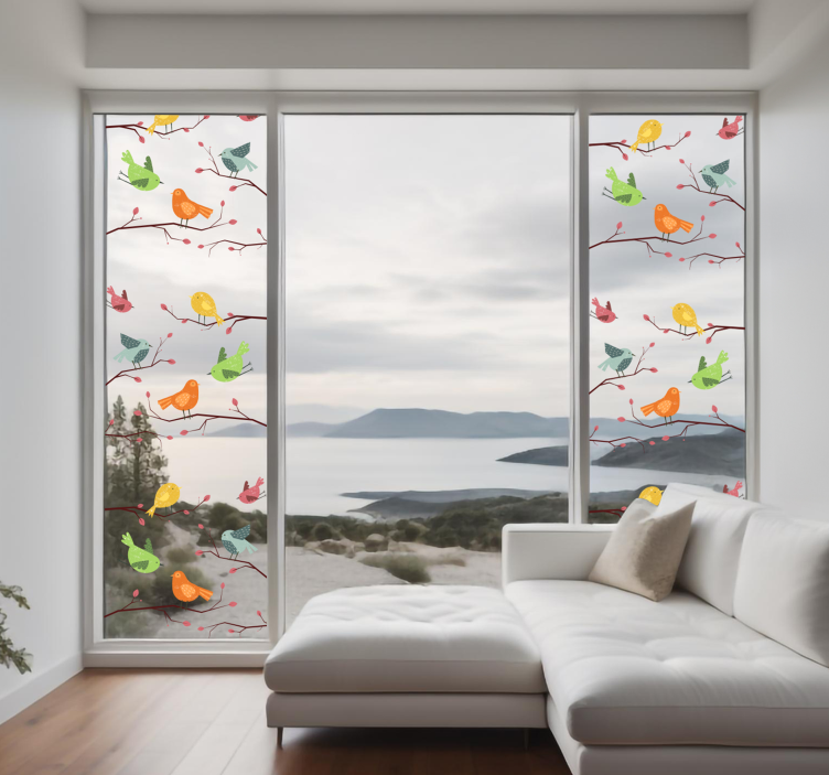 Birds on pink branch window sticker - TenStickers
