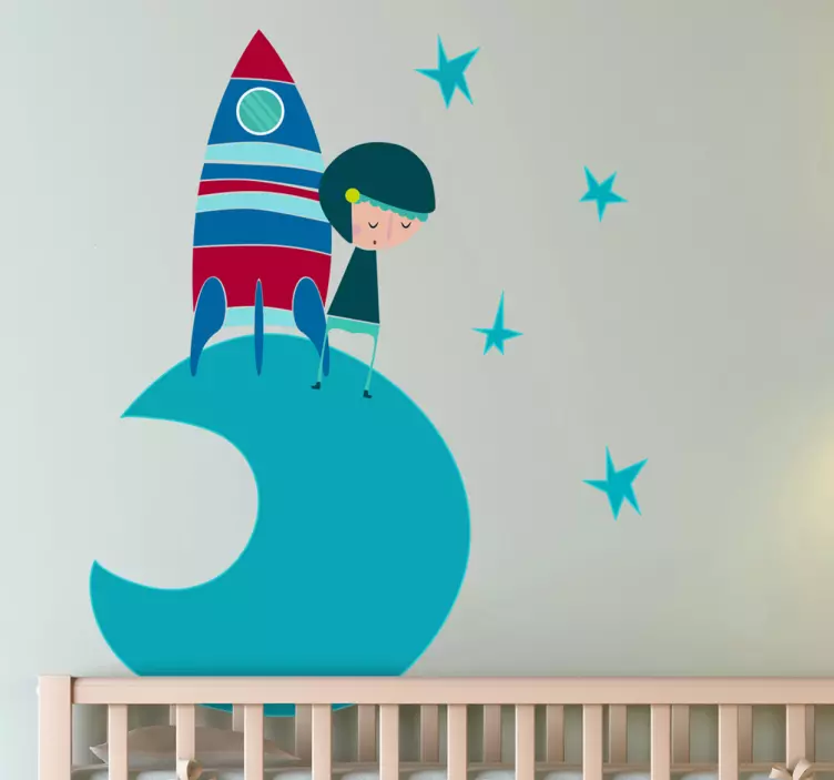 Blue Moon Astronaut Wall Sticker - TenStickers