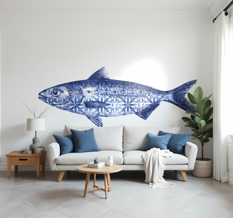 Blue sardine with tile texture  fish sticker - TenStickers